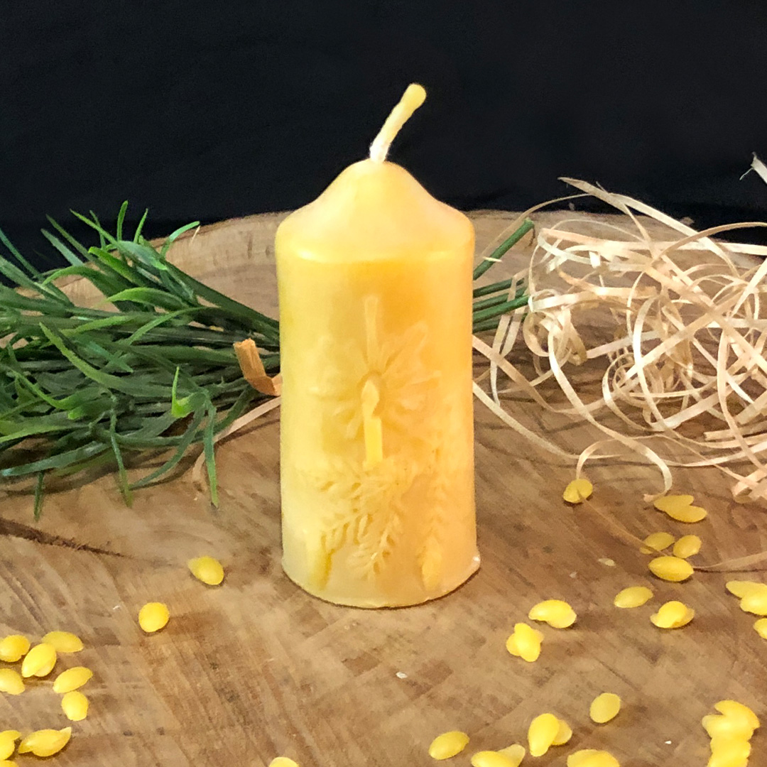 Bienenwachskerze Stumpfkerze"Advent" mit Zweig